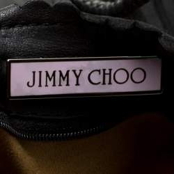 Jimmy Choo Black/Beige Leopard Print Leather and Snakeskin Fringe Drawstring Bag