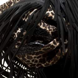 Jimmy Choo Black/Beige Leopard Print Leather and Snakeskin Fringe Drawstring Bag