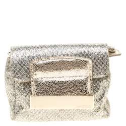Jimmy Choo Gold and Silver Glitter Fabric Mini Rebel Crossbody Bag