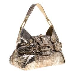 Jimmy Choo Metallic Gold Python Leather Tulita Hobo