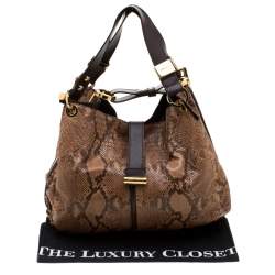 Pre Owned Jimmy Choo Brown Python and Leather Alex Tote