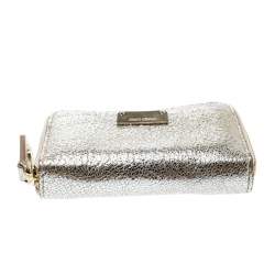 Pre Owned Jimmy Choo Metallic Silver Leather Compact Wallet