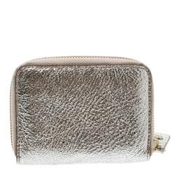 Pre Owned Jimmy Choo Metallic Silver Leather Compact Wallet