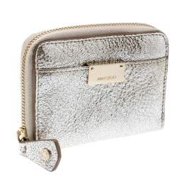 Pre Owned Jimmy Choo Metallic Silver Leather Compact Wallet