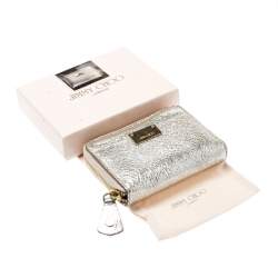 Pre Owned Jimmy Choo Metallic Silver Leather Compact Wallet