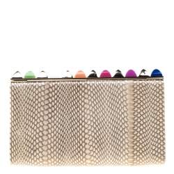 مملوكة مسبقًا Jimmy Choo Beige Studded Python Cayla Clutch