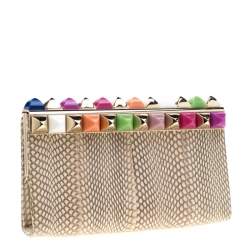 مملوكة مسبقًا Jimmy Choo Beige Studded Python Cayla Clutch