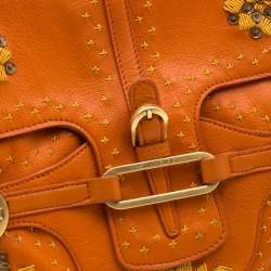 Jimmy Choo Orange Embroidered Leather Tulita Top Handle Bag