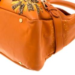 Jimmy Choo Orange Embroidered Leather Tulita Top Handle Bag