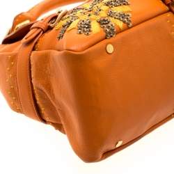 Jimmy Choo Orange Embroidered Leather Tulita Top Handle Bag