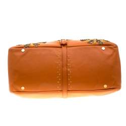 Jimmy Choo Orange Embroidered Leather Tulita Top Handle Bag