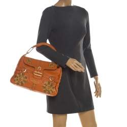 Jimmy Choo Orange Embroidered Leather Tulita Top Handle Bag