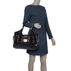 مملوكة مسبقًا حقيبة جيمي شو ريكي جلد أسود وحواف جلد ثعبان