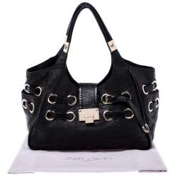 مملوكة مسبقًا حقيبة جيمي شو ريكي جلد أسود وحواف جلد ثعبان