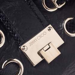 مملوكة مسبقًا حقيبة جيمي شو ريكي جلد أسود وحواف جلد ثعبان