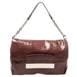مملوكة مسبقًا Jimmy Choo Brown Lizard Embossed Leather Carolina Shoulder Bag
