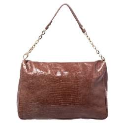 مملوكة مسبقًا Jimmy Choo Brown Lizard Embossed Leather Carolina Shoulder Bag