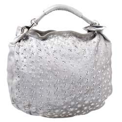 Jimmy Choo Silver Leather Star Studded Sky Bangle Hobo