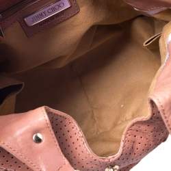 Jimmy Choo Nude Pink Perforated Leather Bardia Buckle Shoulder Bag