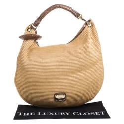 Jimmy Choo Tan Straw and Snake Skin Trim Handle Sky Hobo