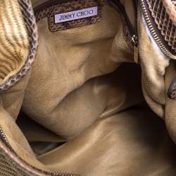Jimmy Choo Tan Straw and Snake Skin Trim Handle Sky Hobo