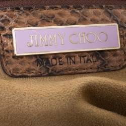 Jimmy Choo Tan Straw and Snake Skin Trim Handle Sky Hobo