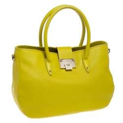 Pre Owned Jimmy Choo Neon Yellow Leather Rania Tote