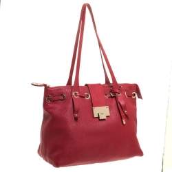Pre Owned Jimmy Choo Red Leather Rhea Tote
