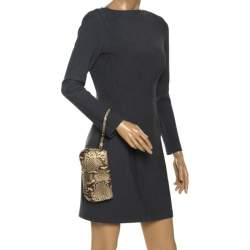 مملوكة مسبقًا Jimmy Choo Cream/Black Python Effect Leather Flap Wristlet Clutch 