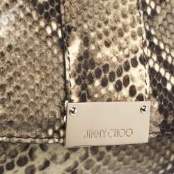 مملوكة مسبقًا Jimmy Choo Cream/Black Python Effect Leather Flap Wristlet Clutch 