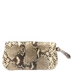 مملوكة مسبقًا Jimmy Choo Cream/Black Python Effect Leather Flap Wristlet Clutch 