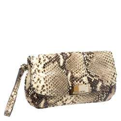 مملوكة مسبقًا Jimmy Choo Cream/Black Python Effect Leather Flap Wristlet Clutch 