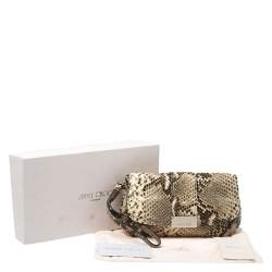 مملوكة مسبقًا Jimmy Choo Cream/Black Python Effect Leather Flap Wristlet Clutch 