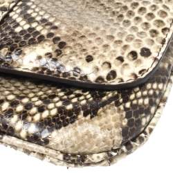 مملوكة مسبقًا Jimmy Choo Cream/Black Python Effect Leather Flap Wristlet Clutch 