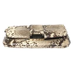 مملوكة مسبقًا Jimmy Choo Cream/Black Python Effect Leather Flap Wristlet Clutch 