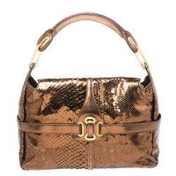 Pre Owned Jimmy Choo Metallic Bronze Python Leather Tulita Hobo
