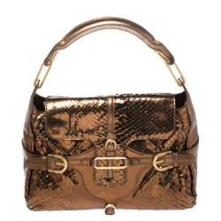Pre Owned Jimmy Choo Metallic Bronze Python Leather Tulita Hobo
