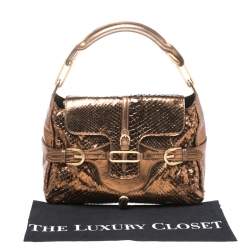 Pre Owned Jimmy Choo Metallic Bronze Python Leather Tulita Hobo