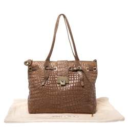 مملوكة مسبقًا حقيبة يد جيمي تشو رهيا شوبر جلد لامع نقشة التمساح بيج