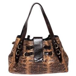 Jimmy Choo Brown Python Effect Patent Leather Ramona Tote
