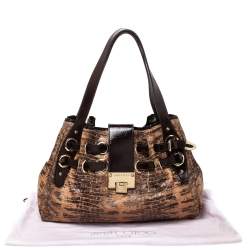 Jimmy Choo Brown Python Effect Patent Leather Ramona Tote