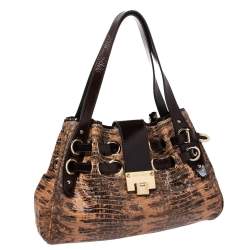 Jimmy Choo Brown Python Effect Patent Leather Ramona Tote