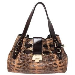 Jimmy Choo Brown Python Effect Patent Leather Ramona Tote
