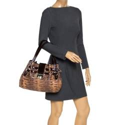 Jimmy Choo Brown Python Effect Patent Leather Ramona Tote