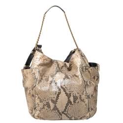 Pre Owned حقيبة هوبو جيمي تشو انا جلد ثعبان كريمي