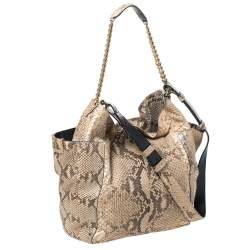 Pre Owned حقيبة هوبو جيمي تشو انا جلد ثعبان كريمي