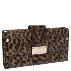 Pre Owned Jimmy Choo Brown Leopard Print Patent Leather Continental Wallet