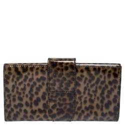 Pre Owned Jimmy Choo Brown Leopard Print Patent Leather Continental Wallet
