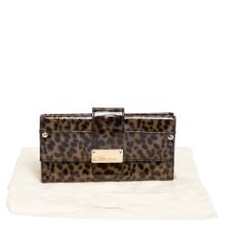 Pre Owned Jimmy Choo Brown Leopard Print Patent Leather Continental Wallet