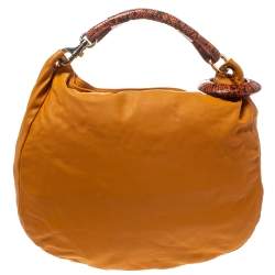 مملوكة مسبقًا Jimmy Choo Orange Leather and Python Trim Handle Sky Hobo